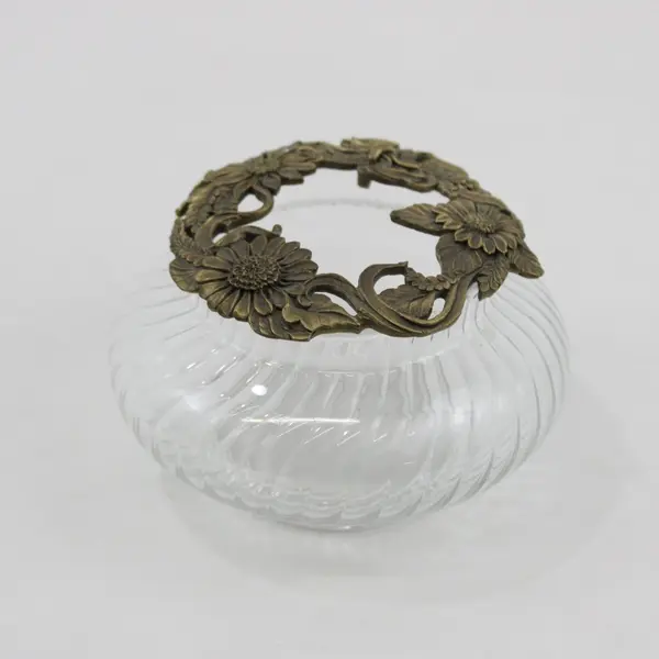 Vintage Rawcliffe Pewter Trinket Box Glass Base 1995 Potpourri PC2949