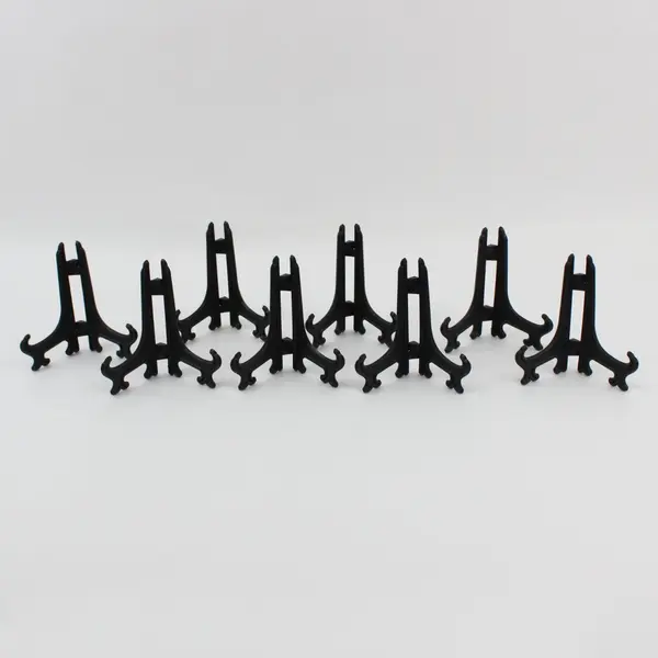 Set of 8 Black Plastic Plate Display Stands Easels 4" Tall & 3.75" Wide Opened