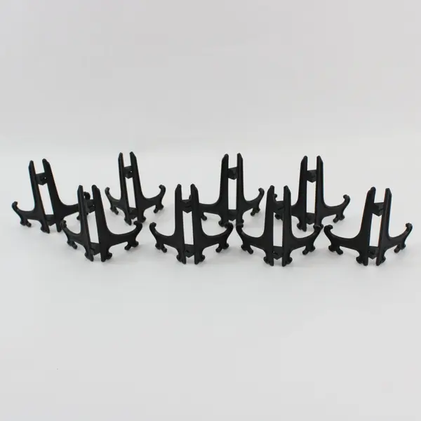 Set of 8 Black Plastic Plate Display Stands Easels 4" Tall & 3.75" Wide Opened