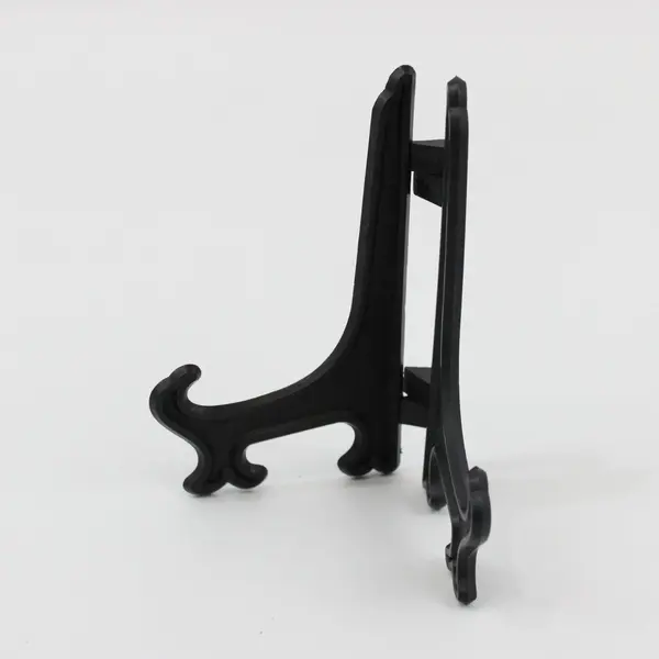 Set of 8 Black Plastic Plate Display Stands Easels 4" Tall & 3.75" Wide Opened