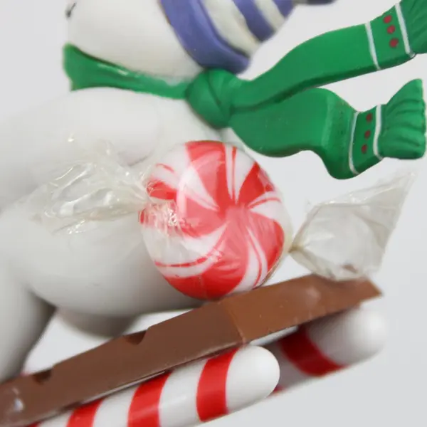 Vintage 1993 Enesco Sleddin' Mr. Snowman Christmas Ornament 3.5 in