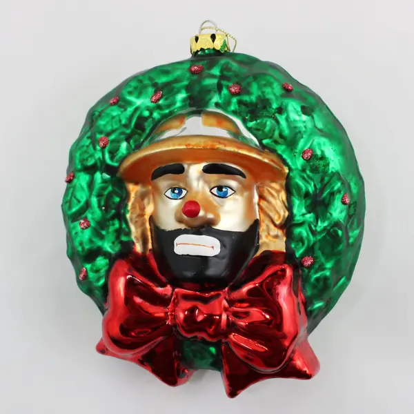 Vintage Emmett Kelly Jr Collectable Glass Clown In Wreath Ornament 7.75" Tall 