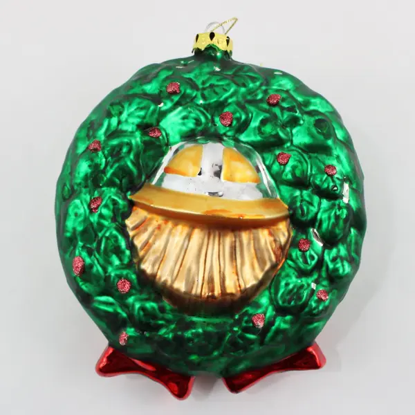 Vintage Emmett Kelly Jr Collectable Glass Clown In Wreath Ornament 7.75" Tall 