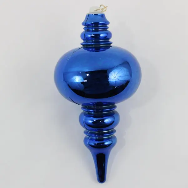 Large Cobalt Blue Plastic Finial Christmas Ornament 7.75" Cracked For Parts