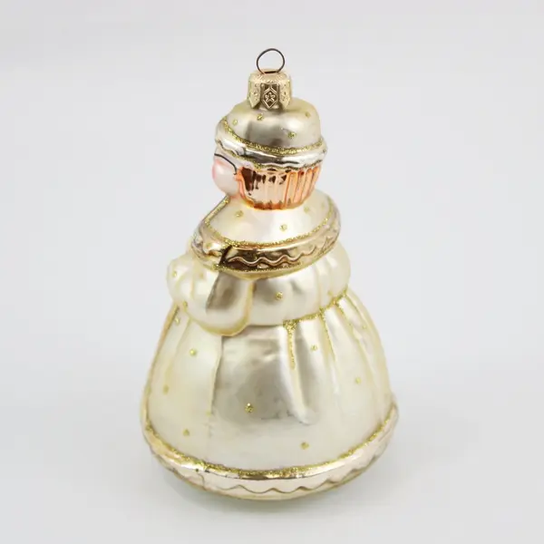 Vintage Poland Hand Blown Mrs Claus Christmas Ornament Gold 5.5" Tall W/Glasses