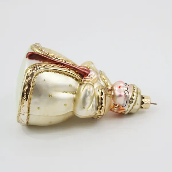 Vintage Poland Hand Blown Mrs Claus Christmas Ornament Gold 5.5" Tall W/Glasses