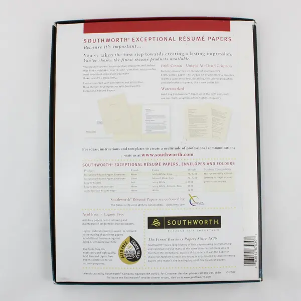 Southworth R14ICF 100% Cotton Exceptional Resume Paper Ivory 24lb 100 Sheets 