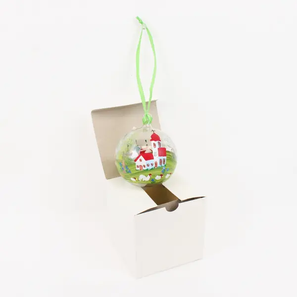 G.F. Wolff Hand Painted Glass Christmas Ornament Village Scene Box