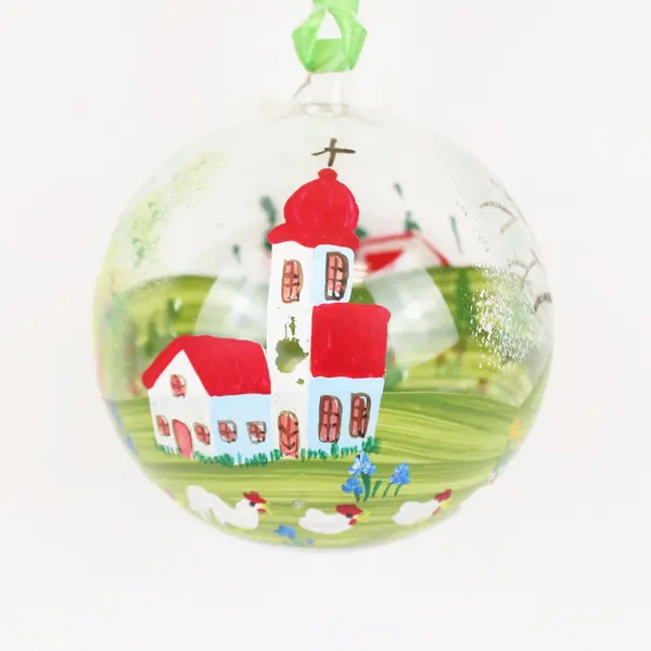G.F. Wolff Hand Painted Glass Christmas Ornament Village Scene Box