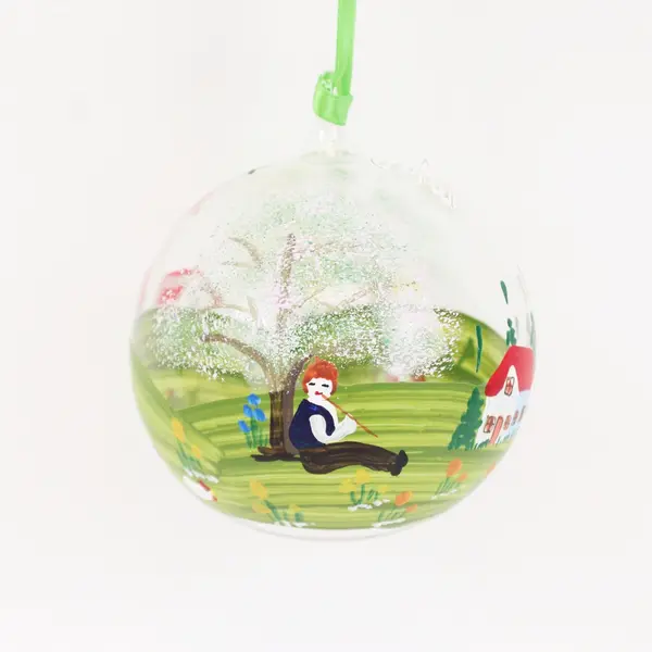 G.F. Wolff Hand Painted Glass Christmas Ornament Village Scene Box