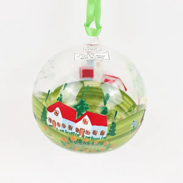 G.F. Wolff Hand Painted Glass Christmas Ornament Village Scene Box