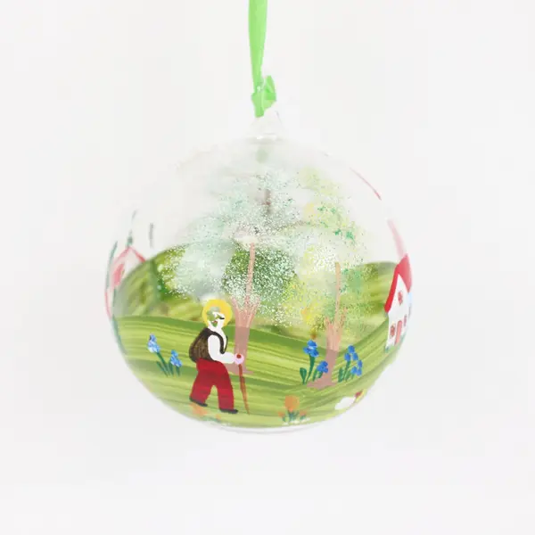 G.F. Wolff Hand Painted Glass Christmas Ornament Village Scene Box