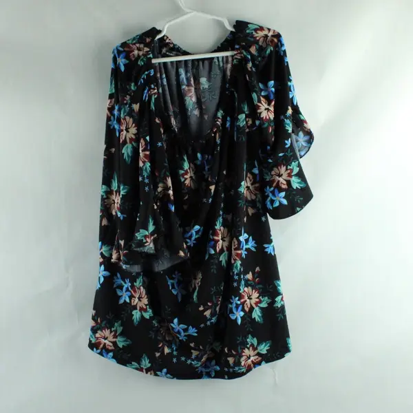 Anna Morgan Women's Floral Bell Sleeve Blouse XL Black Red Blue Green