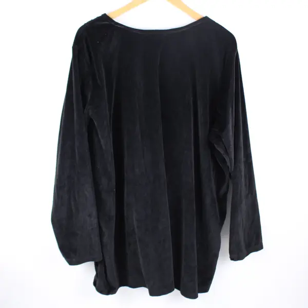 Woman Within Women's Plus 2X Black Velour Button-Up Top Long Sleeve