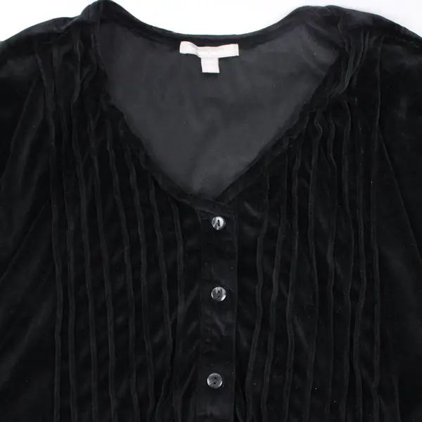 Woman Within Women's Plus 2X Black Velour Button-Up Top Long Sleeve