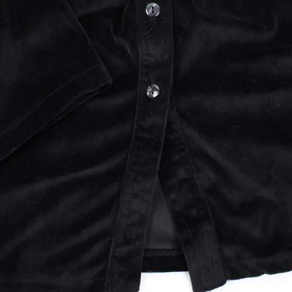 Woman Within Women's Plus 2X Black Velour Button-Up Top Long Sleeve