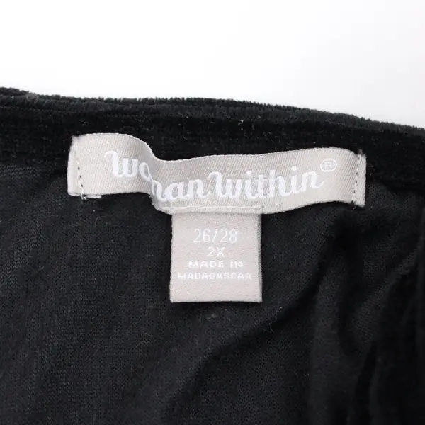 Woman Within Women's Plus 2X Black Velour Button-Up Top Long Sleeve