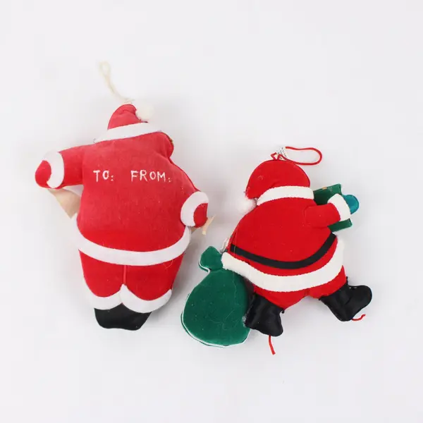 Pair of Vintage Plush Santa Claus & Bear Hanging Christmas Tree Ornaments