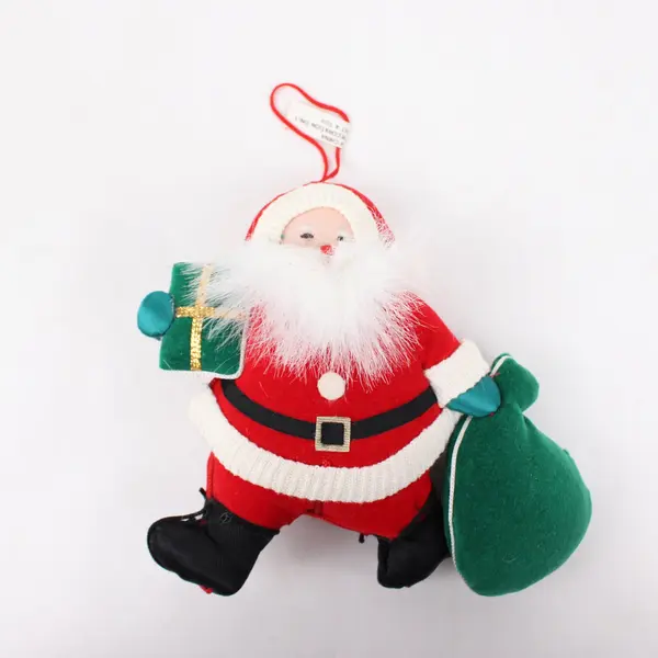 Pair of Vintage Plush Santa Claus & Bear Hanging Christmas Tree Ornaments
