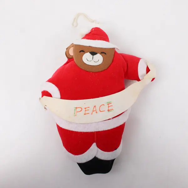 Pair of Vintage Plush Santa Claus & Bear Hanging Christmas Tree Ornaments