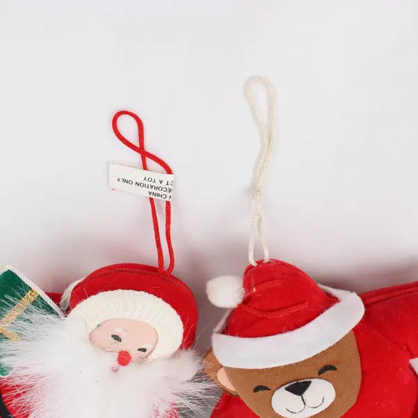 Pair of Vintage Plush Santa Claus & Bear Hanging Christmas Tree Ornaments