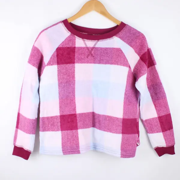 Joyspun Women's Magenta Pink Blue Plaid Fleece Crewneck Sweater M 8-10