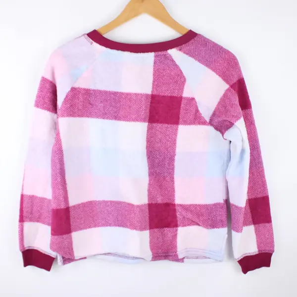 Joyspun Women's Magenta Pink Blue Plaid Fleece Crewneck Sweater M 8-10