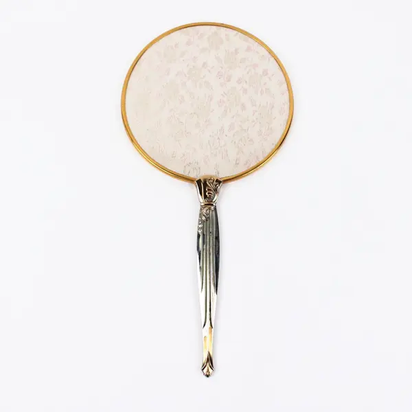 Vintage Art Deco Style Floral Gold Tone Hand Mirror Vanity 14.5in