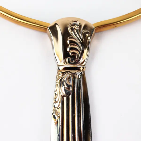 Vintage Art Deco Style Floral Gold Tone Hand Mirror Vanity 14.5in