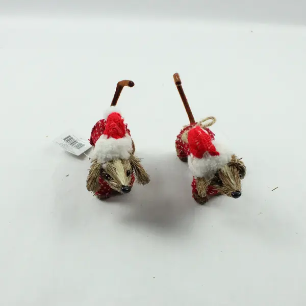SVI Co. Lot of 2 Rustic Straw Christmas Dog Ornaments Santa Hats New