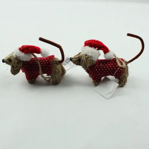 SVI Co. Lot of 2 Rustic Straw Christmas Dog Ornaments Santa Hats New