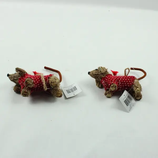 SVI Co. Lot of 2 Rustic Straw Christmas Dog Ornaments Santa Hats New