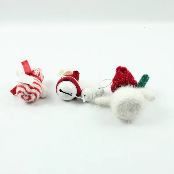 Lot of 3 Fuzzy Sparkly Snowman Christmas Ornaments with Bells