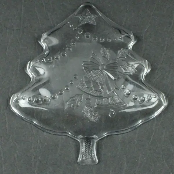 Clear Glass Christmas Tree Serving Dish 7.5 in Star Bell Details