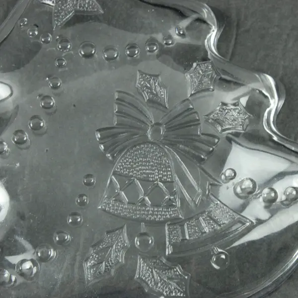 Clear Glass Christmas Tree Serving Dish 7.5 in Star Bell Details