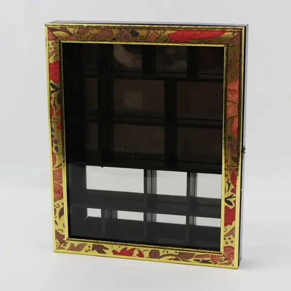 Wood Glass Display Cabinet Floral Frame Mirrored Back 11.5 x 10