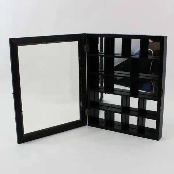 Wood Glass Display Cabinet Floral Frame Mirrored Back 11.5 x 10