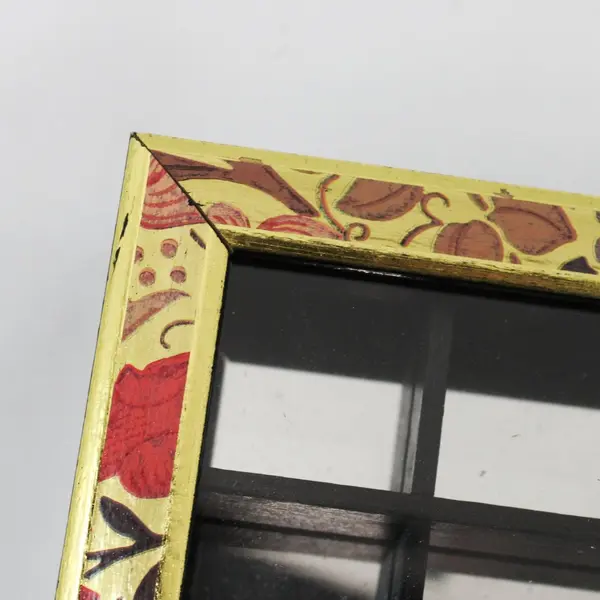 Wood Glass Display Cabinet Floral Frame Mirrored Back 11.5 x 10