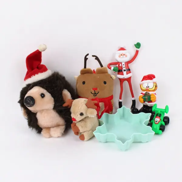Christmas Lot 7 Russ Hedgehog Plush Santa Garfield Reindeer Toys Decor