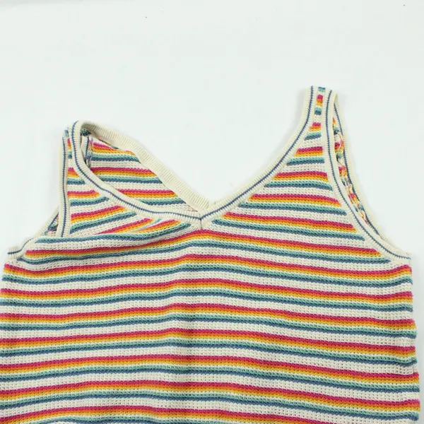 Jak & Rae Women's Knit V-Neck Tank Top Beige Rainbow Stripe XL