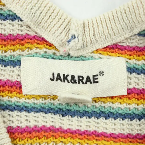 Jak & Rae Women's Knit V-Neck Tank Top Beige Rainbow Stripe XL