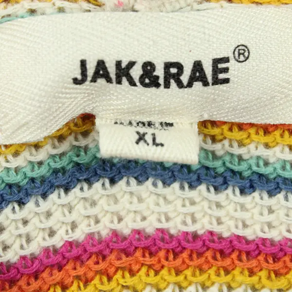 Jak & Rae Women's Knit V-Neck Tank Top Beige Rainbow Stripe XL
