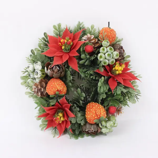 Artificial Poinsettia Fruit Berry Pinecone Candle Ring Christmas Decor