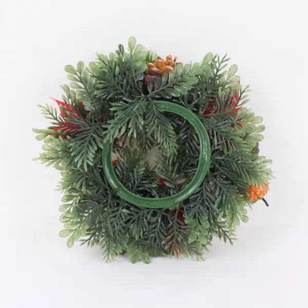 Artificial Poinsettia Fruit Berry Pinecone Candle Ring Christmas Decor