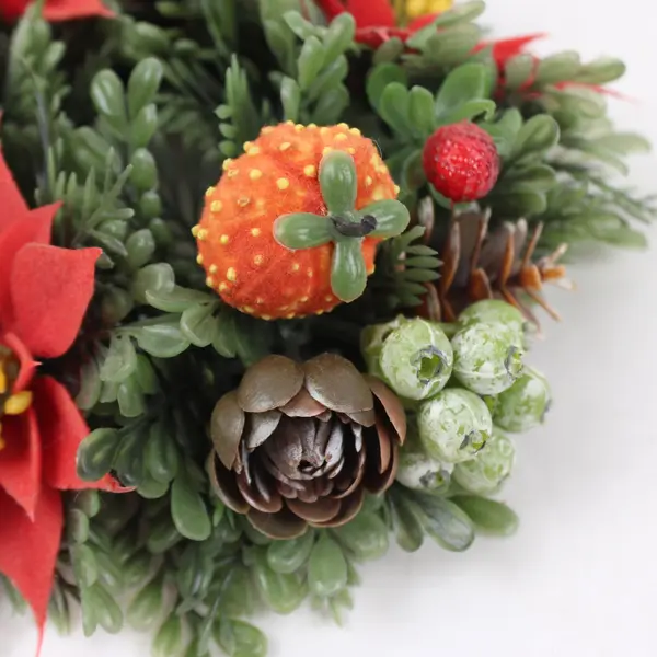 Artificial Poinsettia Fruit Berry Pinecone Candle Ring Christmas Decor