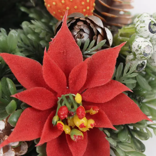 Artificial Poinsettia Fruit Berry Pinecone Candle Ring Christmas Decor