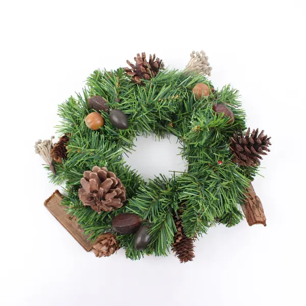Artificial Christmas Wreath Round Candle Wrap with Metal Ring on Bottom