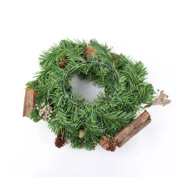 Artificial Christmas Wreath Round Candle Wrap with Metal Ring on Bottom