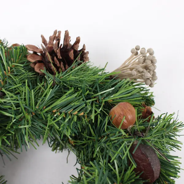 Artificial Christmas Wreath Round Candle Wrap with Metal Ring on Bottom