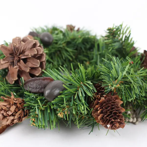 Artificial Christmas Wreath Round Candle Wrap with Metal Ring on Bottom